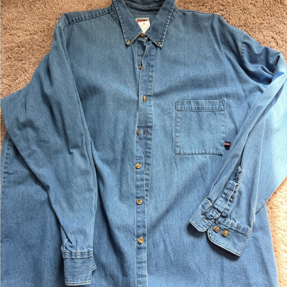 Dickies Men's Light Blue Denim Button-Down Shirt